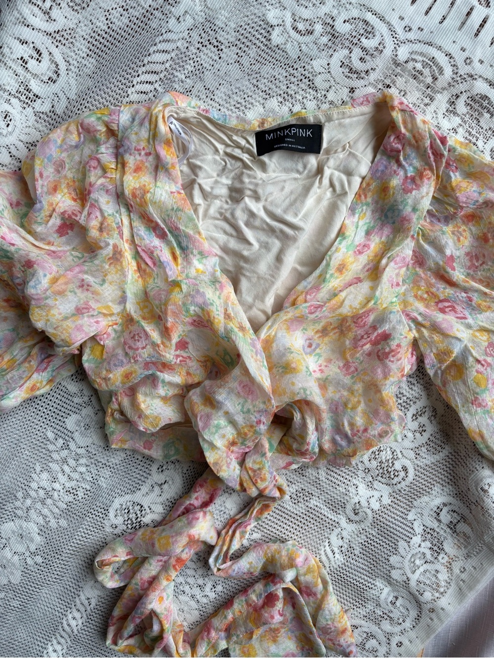MinkPink Pastel Floral Tie-Front Women's Blouse